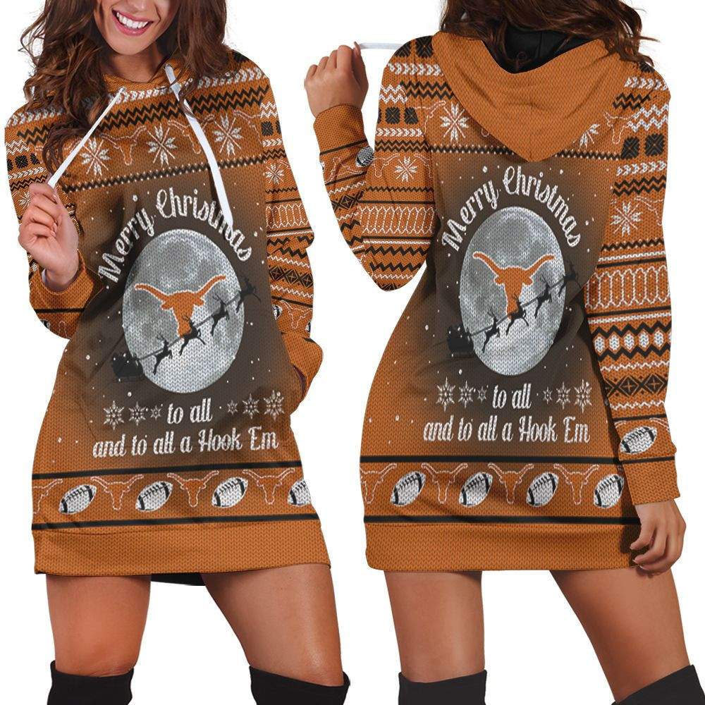 Merry Christmas To All And To All A Hook Em Texas Longhorns Ugly Christmas 3d Hoodie Dress Sweater Dress Sweatshirt Dress