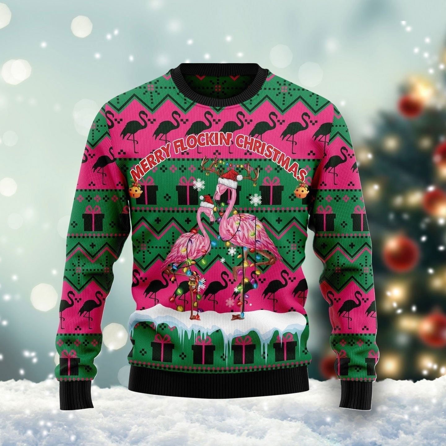 Merry Flockin Christmas Flamingo Ugly Christmas Sweater Ugly Sweater For Men Women