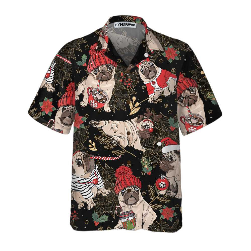 Merry Pug Party Hawaiian Shirt Funny Christmas Pug Dog Shirt For Men