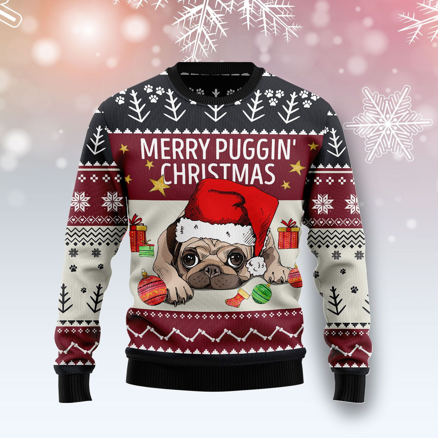 Merry Puggin Ugly Christmas Sweater Ugly Sweater For Men Women