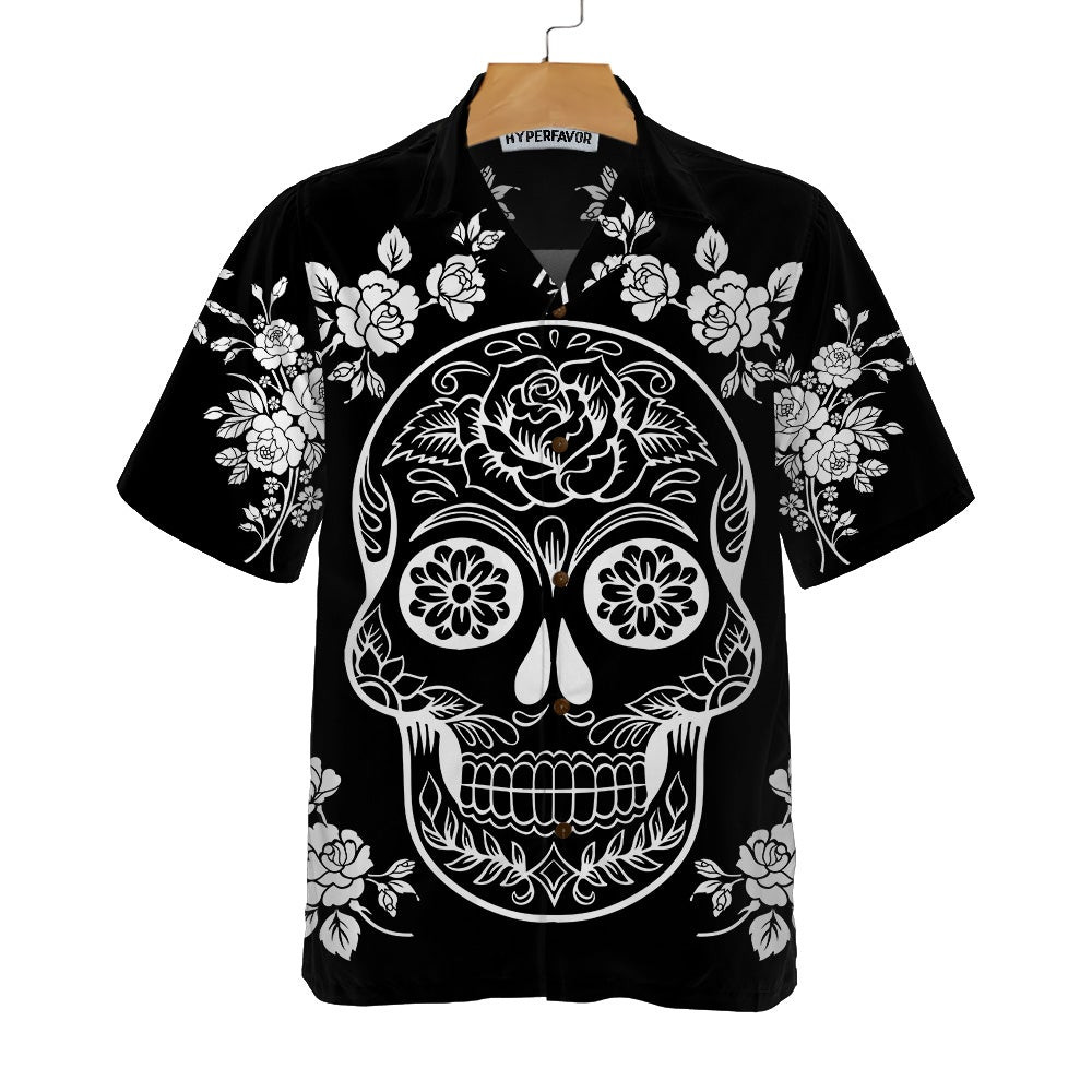 Mexican Sugar Skull Tattoo Hawaiian Shirt Black And White Day Of The Dead Skull Unique Day Of The Dead Gift