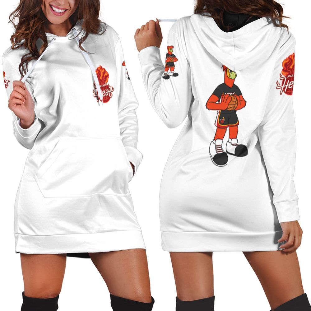 Miami Heat Basketball Classic Mascot Logo Gift For Heat Fans White Hoodie Dress Sweater Dress Sweatshirt Dress