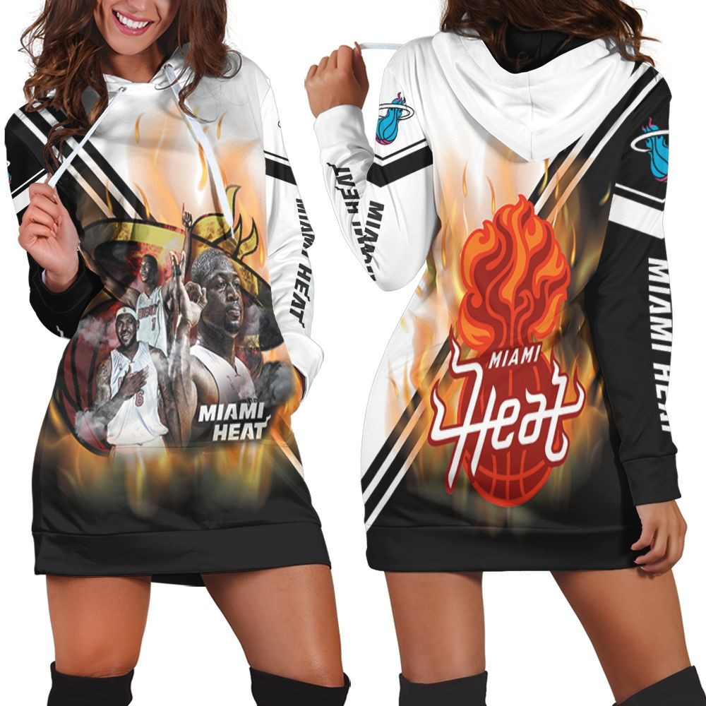 Miami Heat Big Three Chris Bosh Lebron James Dwyane Wade On Fire For Fan Hoodie Dress Sweater Dress Sweatshirt Dress