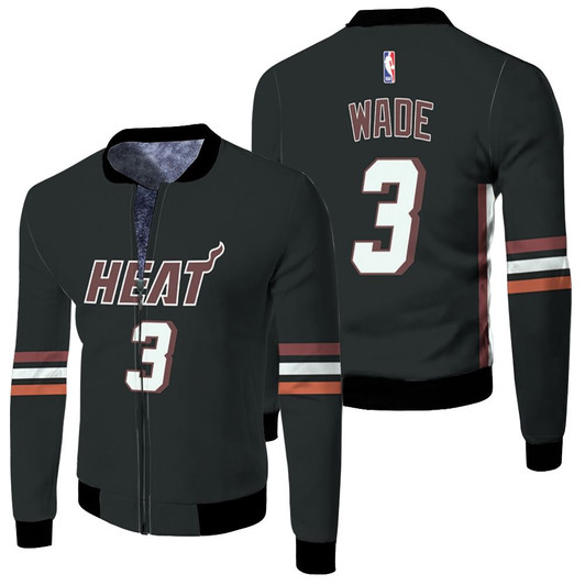 Miami Heat Dwyane Wade 3 2020 Nba New Arrival Black Basketball Jersey Style Gift For Heat Fans Fleece Bomber Jacket