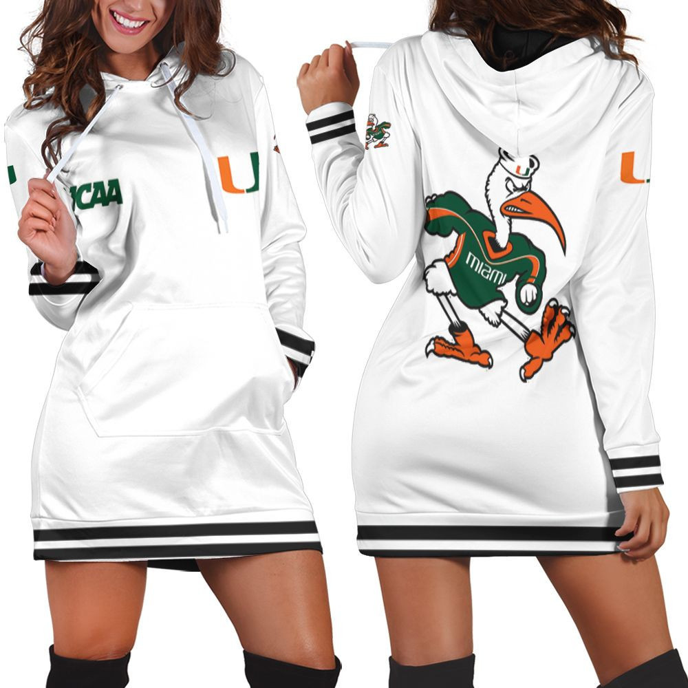 Miami Hurricanes Ncaa Classic White With Mascot Logo Gift For Miami Hurricanes Fans Hoodie Dress Sweater Dress Sweatshirt Dress