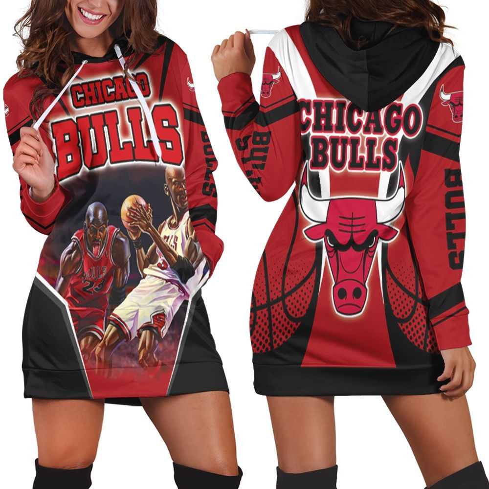 Michael Jordan 23 Chicago Bulls Caricature Style Hoodie Dress Sweater Dress Sweatshirt Dress