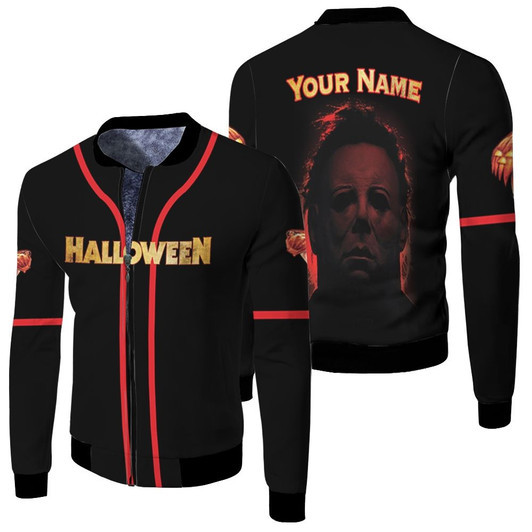 Michael Myers Horror Shadow Killer Halloween Custom Name Gift For Myers Fans And Halloween Lovers Fleece Bomber Jacket