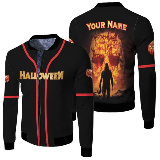 Michael Myers Murder The Hunt Horror Halloween Custom Name Gift For Myers Fans And Halloween Lovers Fleece Bomber Jacket