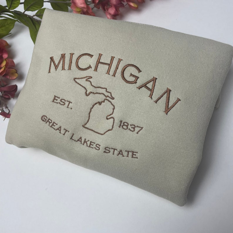 Michigan Embroidered Sweatshirt- Great Lakes Crewneck