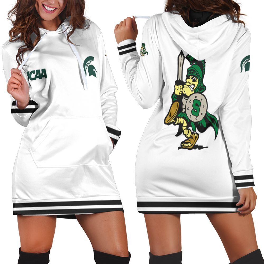 Michigan State Spartans Ncaa Classic White With Mascot Logo Gift For Michigan State Spartans Fans Hoodie Dress Sweater Dress Sweatshirt Dress