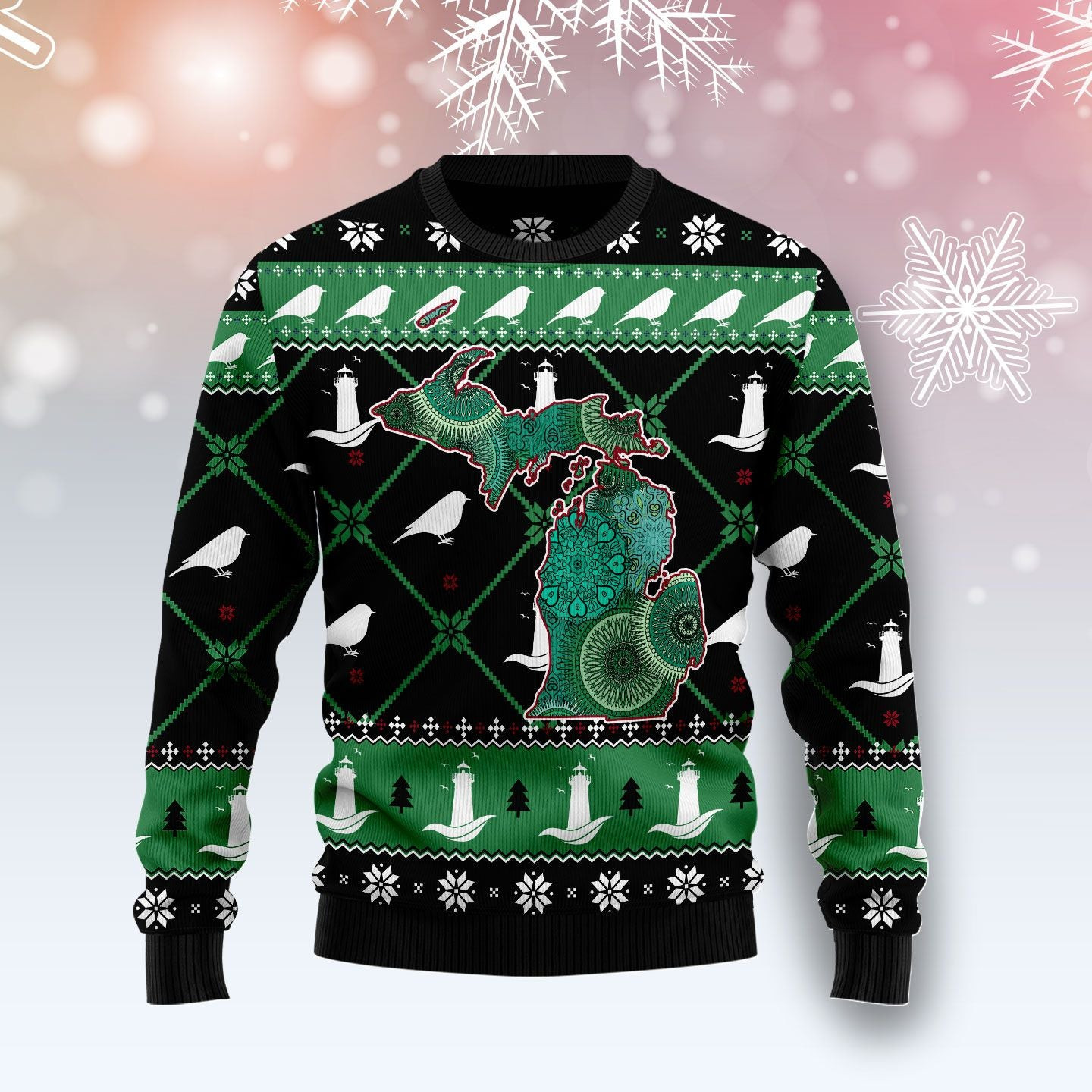 Michigan USA Symbols Pattern Ugly Christmas Sweater