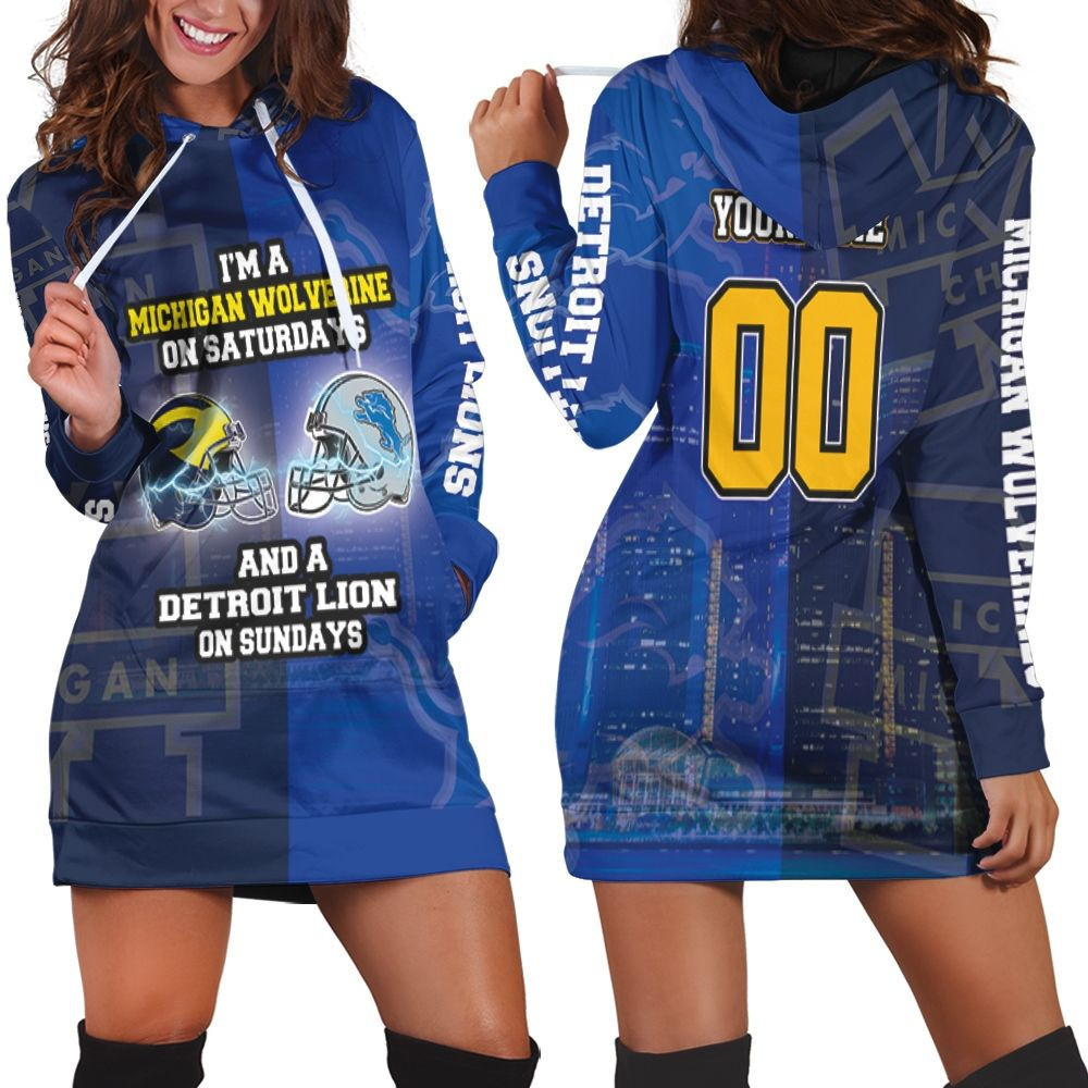 Michigan Wolverine On Saturdays And Detroit Lion On Sundays Fan 3d Hoodie Dress Sweater Dress Sweatshirt Dress