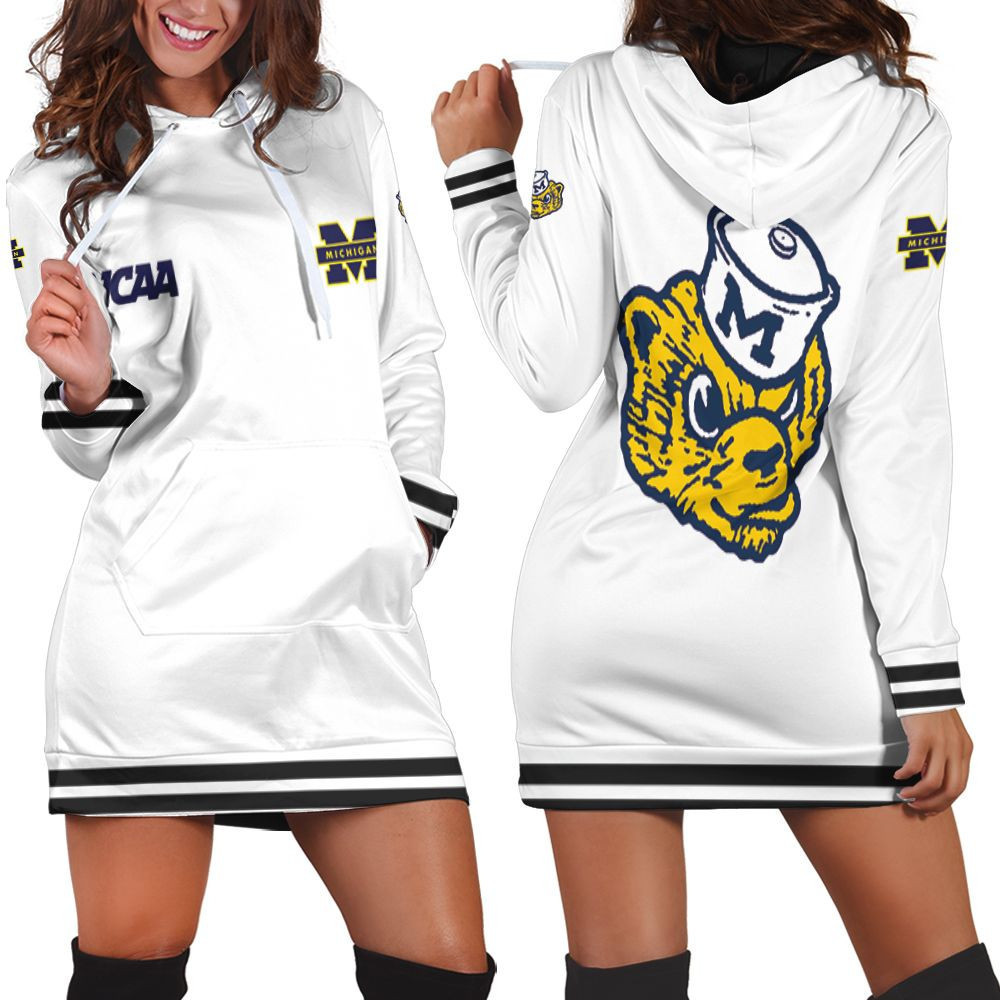 Michigan Wolverines Ncaa Classic White With Mascot Logo Gift For Michigan Wolverines Fans Hoodie Dress Sweater Dress Sweatshirt Dress