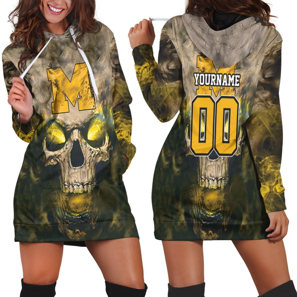 Michigan Wolverines Skull Michigan Wolverines 3ds Hoodie Dress Sweater Dress Sweatshirt Dress
