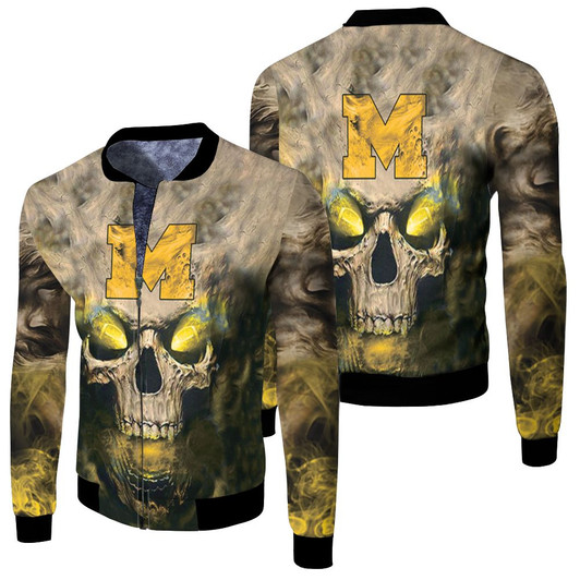 Michigan Wolverines Skull Michigan Wolverines Fleece Bomber Jacket