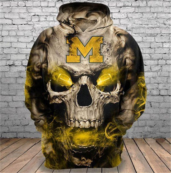 Michigan Wolverines Skull Michigan Wolverines Pullover And Zippered Hoodies Custom 3D Graphic Printed 3D Hoodie All Over Print Hoodie For Men For Women