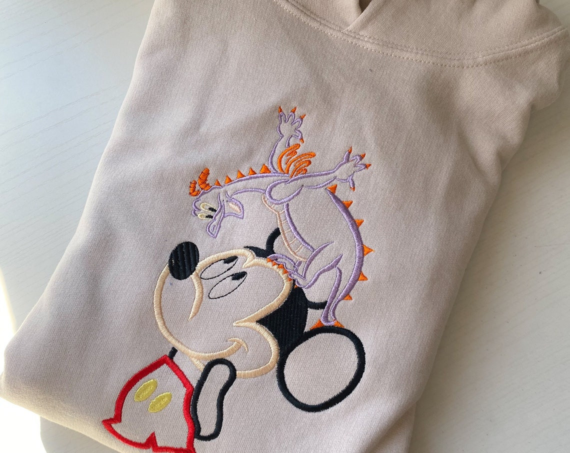 Mickey And Figment Embroidered Sweatshirt Disney World Disneyland Embrodiered Crewneck Hoodie