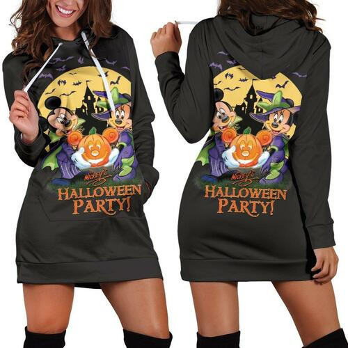 Mickey And Minnie Halloween Womens Hoodie Dress Sweater Dress Sweatshirt Dresses Hoodie