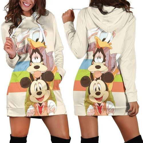 Mickey Goofy Characters And Donald Disney Womens Hoodie Dress Sweater Dress Sweatshirt Dresses Hoodie