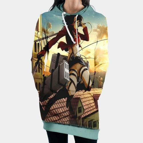 Mikasa Ackerman Sky Fighting 3d Hoodie Dress Sweater Dress Sweatshirt Dress Hoodie