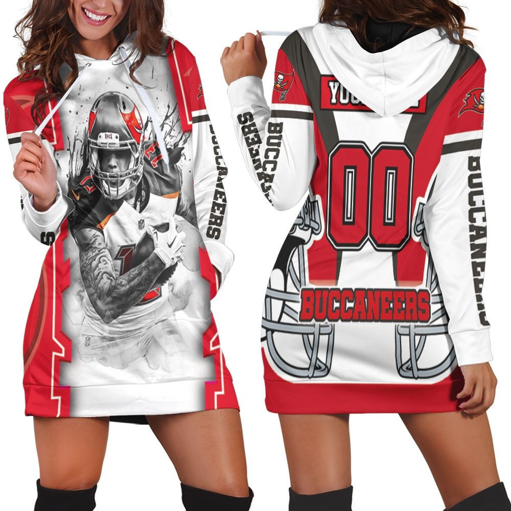 Mike Evans 13 Tampa Bay Buccaneers Nfc South Champions Super Bowl 2021 Black And White Hoodie Dress Sweater Dress Sweatshirt Dress