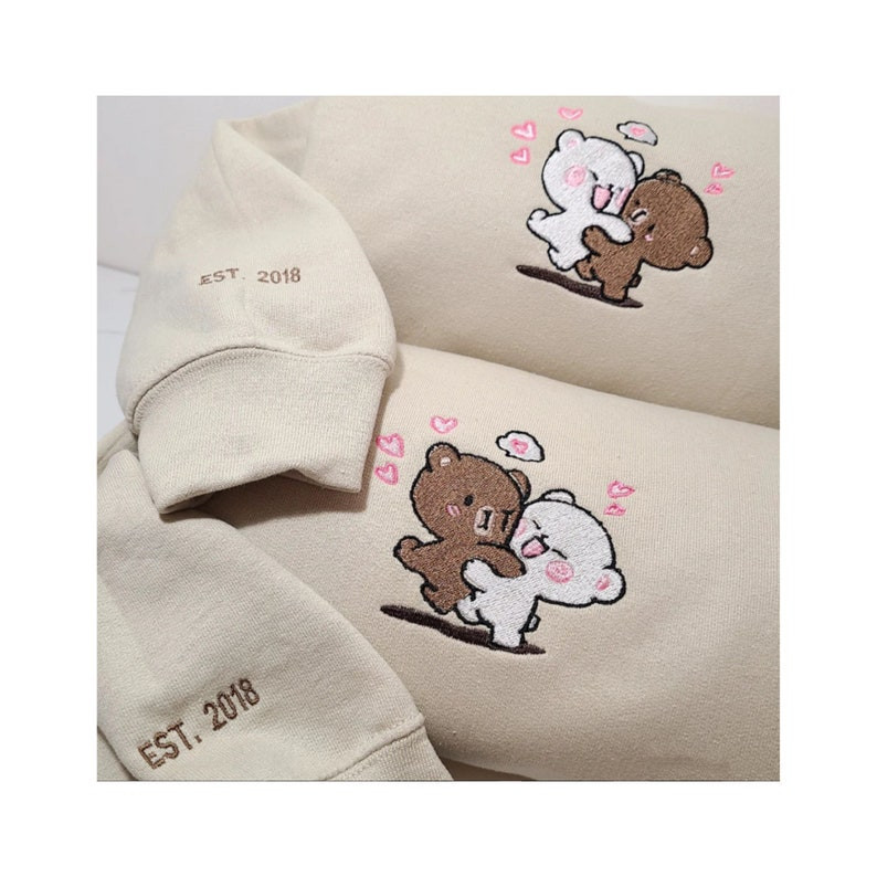 Milk And Mocha Bears Custom Embroidered Crewneck