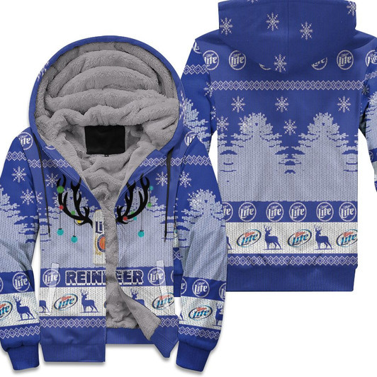 Miller Lite Reinbeer Christmas Knitting Pattern 3D Fleece Hoodie