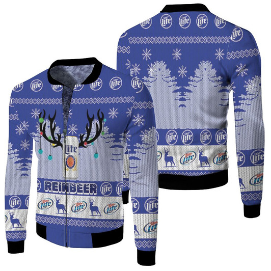 Miller Lite Reinbeer Christmas Knitting Pattern Fleece Bomber Jacket