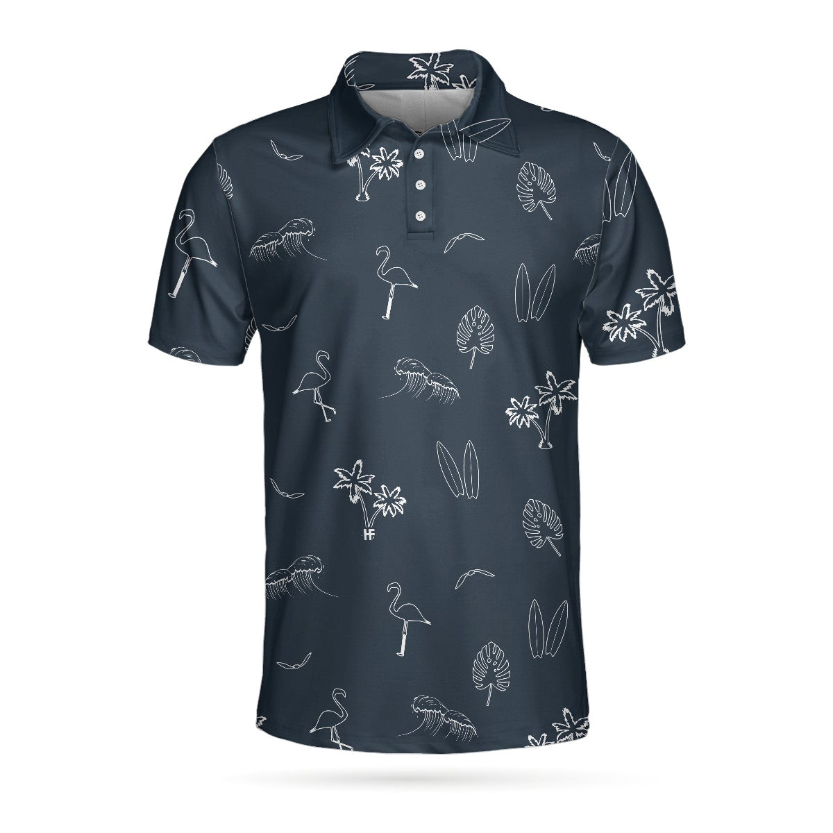 Mini Tropical Icons Polo Shirt Black And White Tropical Floral Flamingo Polo Shirt For Men