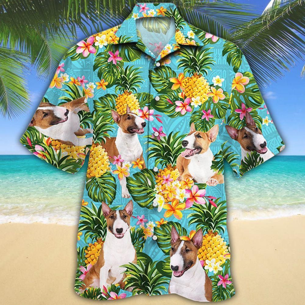 Miniature Bull Terrier Dog Lovers Pineapple Aloha Hawaiian Shirt Colorful Short Sleeve Summer Beach Casual Shirt For Men And Women