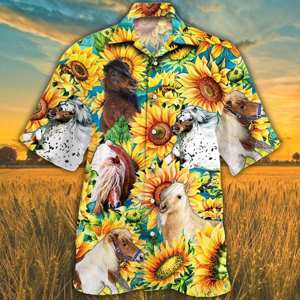 Miniature Horse Lovers Sunflower Watercolor Aloha Hawaiian Shirt Colorful Short Sleeve Summer Beach Casual Shirt For Men And Women