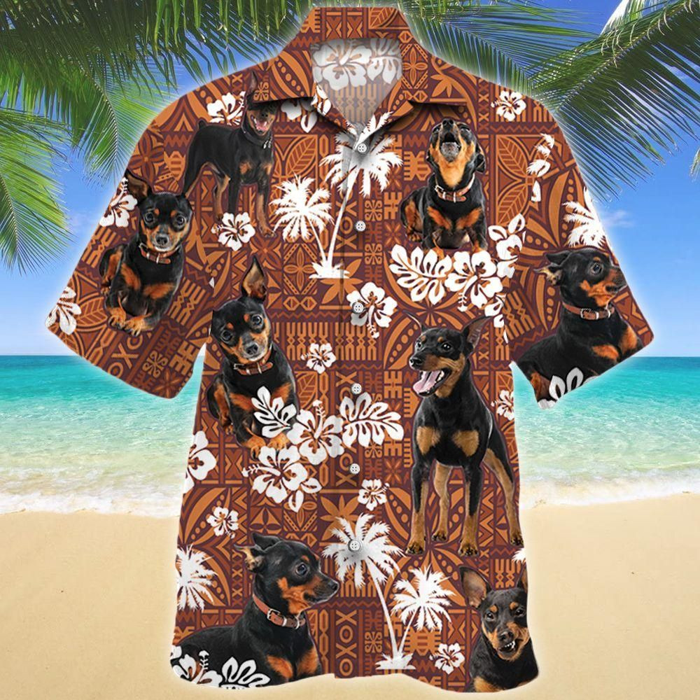 Miniature Pinscher Dog Red Tribal Aloha Hawaiian Shirt Colorful Short Sleeve Summer Beach Casual Shirt For Men And Women