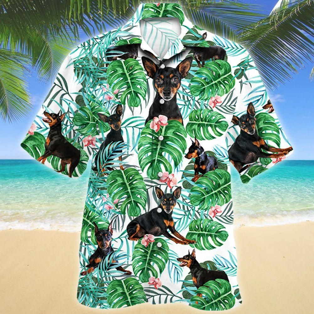 Miniature Pinscher Dog Tropical Plant Aloha Hawaiian Shirt Colorful Short Sleeve Summer Beach Casual Shirt For Men And Women