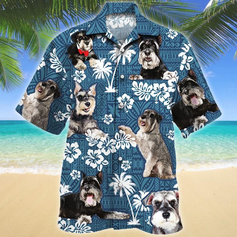 Miniature Schnauzer Dog Lovers Blue Tribal Aloha Hawaiian Shirt Colorful Short Sleeve Summer Beach Casual Shirt For Men And Women