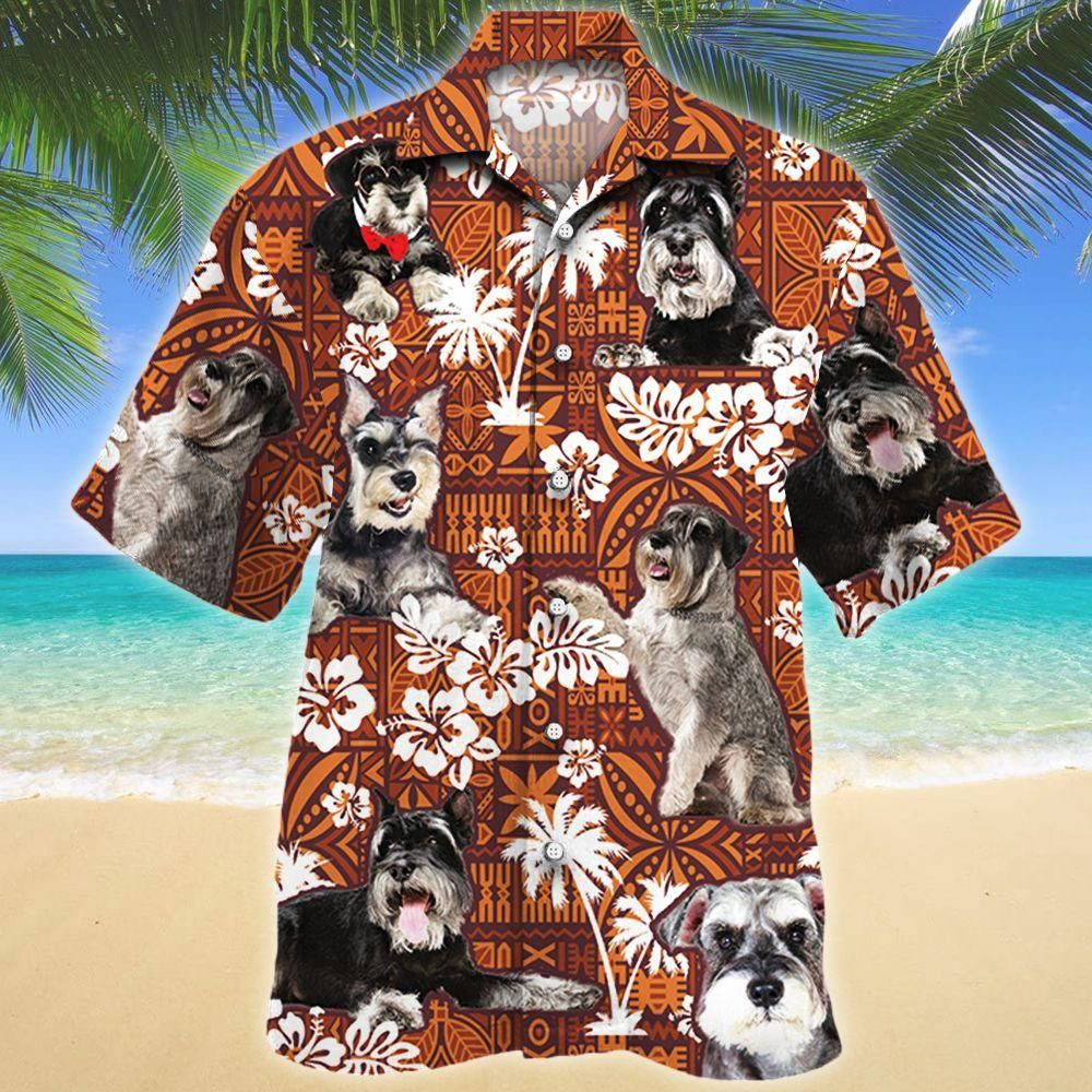 Miniature Schnauzer Dog Lovers Red Tribal Aloha Hawaiian Shirt Colorful Short Sleeve Summer Beach Casual Shirt For Men And Women