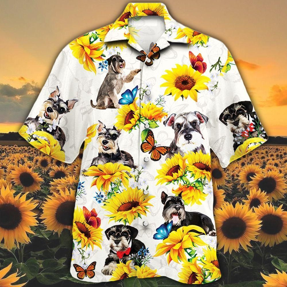 Miniature Schnauzer Dog Lovers Sun Flower Aloha Hawaiian Shirt Colorful Short Sleeve Summer Beach Casual Shirt For Men And Women