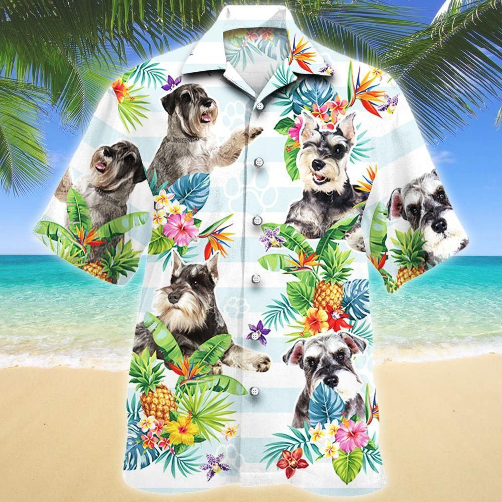 Miniature Schnauzer Dog Tropical Flower Aloha Hawaiian Shirt Colorful Short Sleeve Summer Beach Casual Shirt For Men And Women