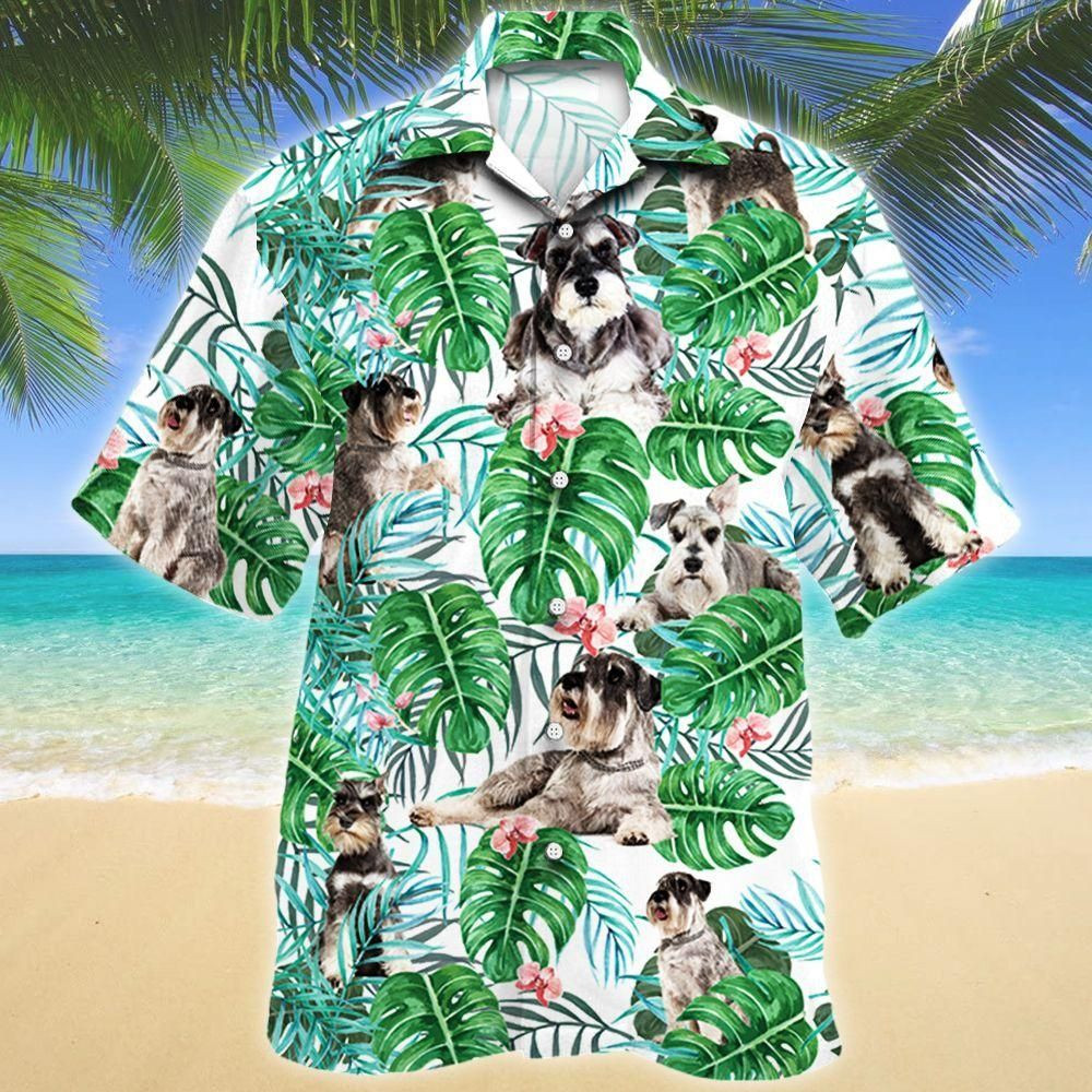 Miniature Schnauzer Dog Tropical Plant Aloha Hawaiian Shirt Colorful Short Sleeve Summer Beach Casual Shirt For Men And Women