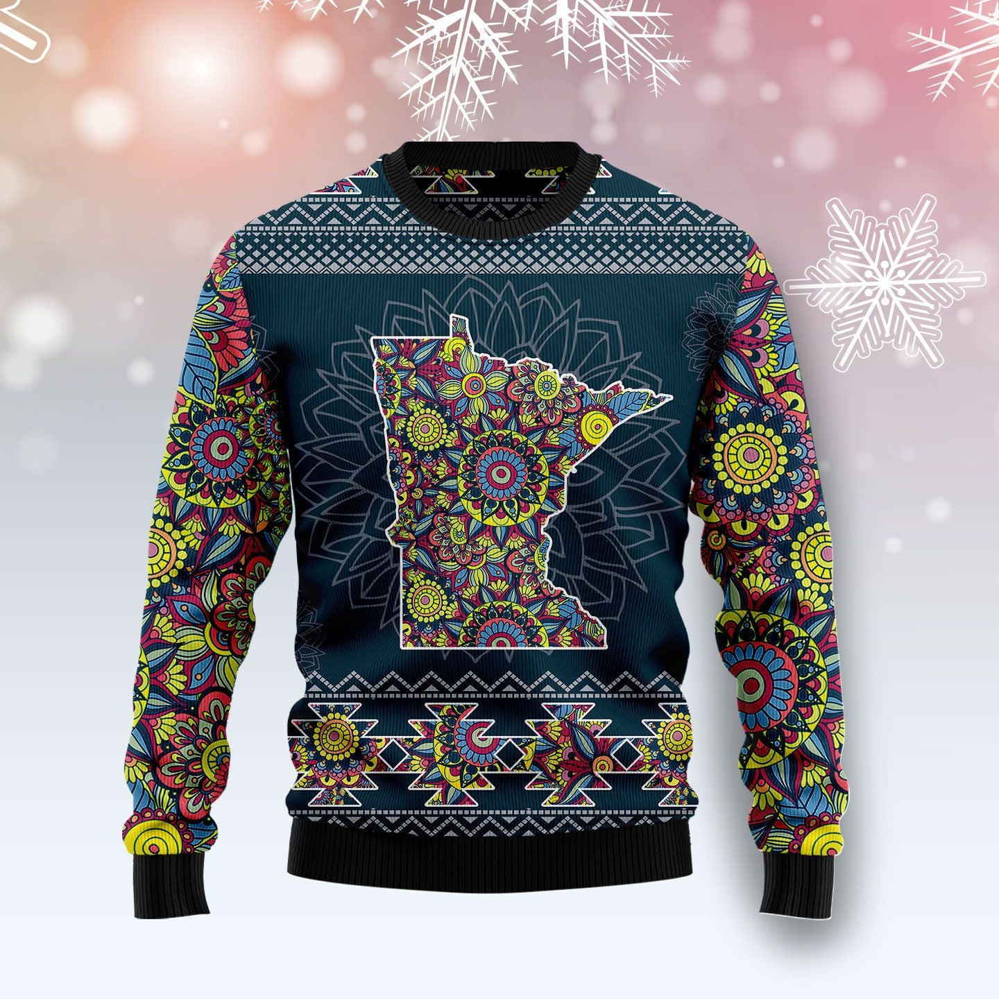 Minnesota Blue Mandala Ugly Christmas Sweater, Ugly Sweater For Men Women, Holiday Sweater