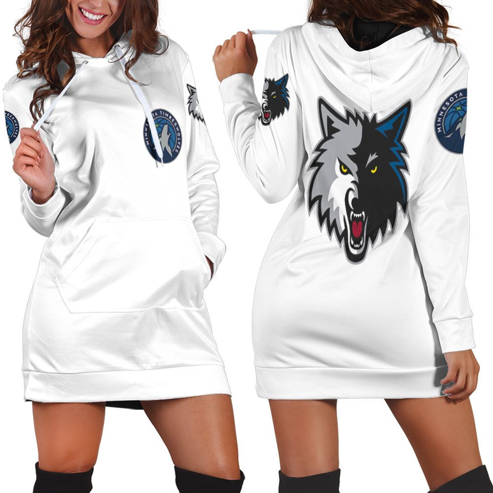 Minnesota Timberwolves Basketball Classic Mascot Logo Gift For Timberwolves Fans White Hoodie Dress Sweater Dress Sweatshirt Dress