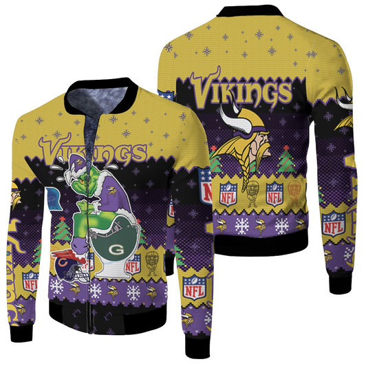 Minnesota Viking Christmas Grinch In Toilet Knitting Pattern Sweatshirt Fleece Bomber Jacket