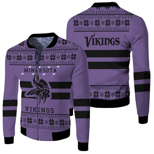 Minnesota Vikings Light Up Ugly Sweater Fleece Bomber Jacket