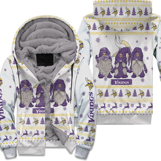 Minnesota Vikings Purple Gnomes Ugly Christmas 3D Fleece Hoodie