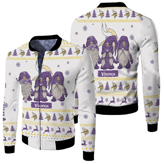 Minnesota Vikings Purple Gnomes Ugly Christmas Fleece Bomber Jacket