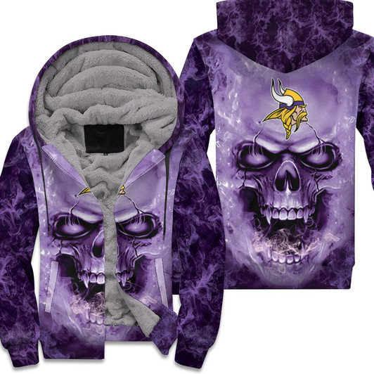 Minnesota Vikings Skull For Vikings Fan 3D Fleece Hoodie