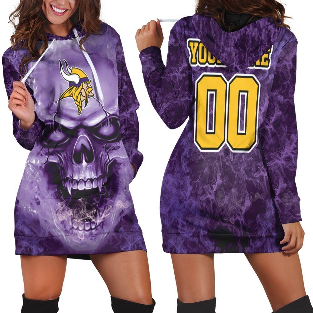 Minnesota Vikings Skull For Vikings Fans 3d Hoodie Dress Sweater Dress Sweatshirt Dress