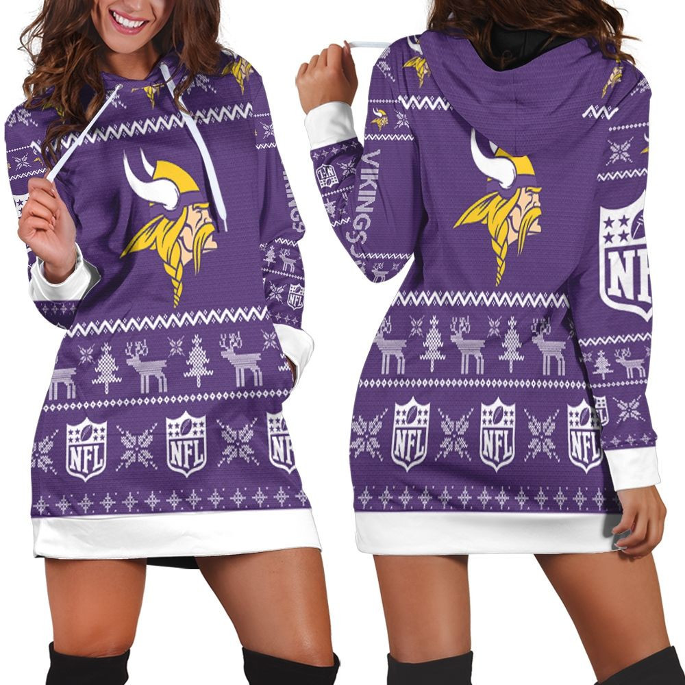 Minnesota Vikings Ugly Sweatshirt Christmas 3d Hoodie Dress For Women