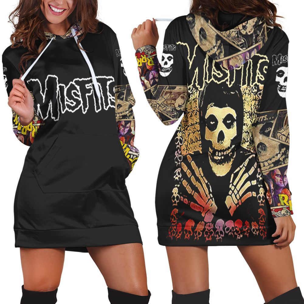 Misfits Punk Rock Band Skull Skeleton For Fan 3d Hoodie Dress Sweater Dress Sweatshirt Dress