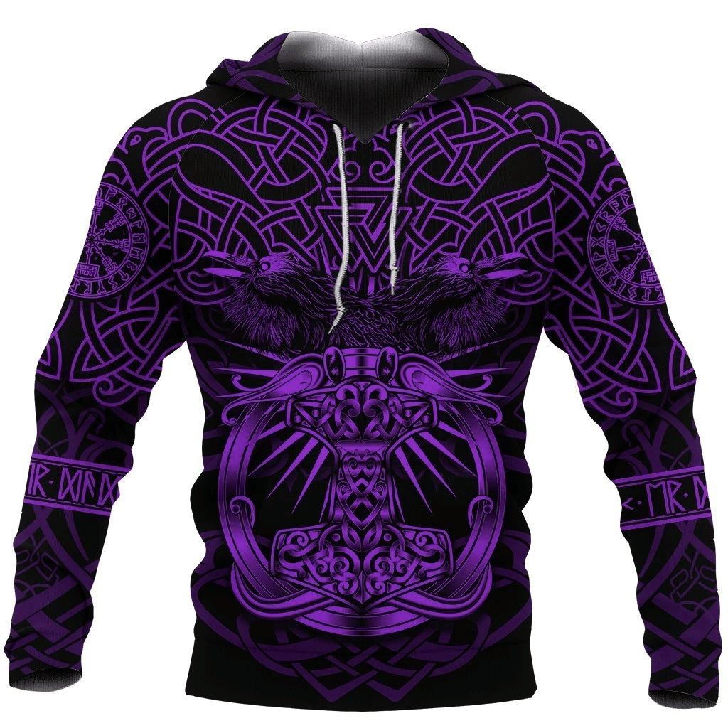 Mjolnir Hoodie Celtic Raven Version Purple Viking 3D All Over Print