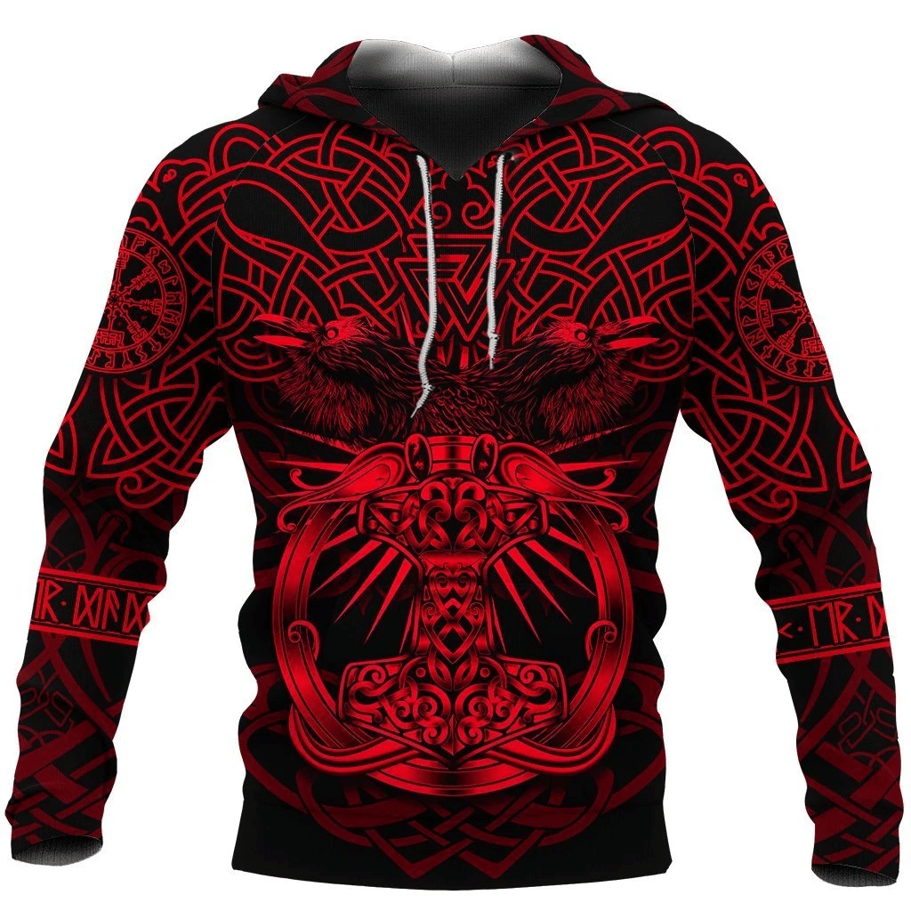 Mjolnir Hoodie Celtic Raven Version Red Viking 3D All Over Print